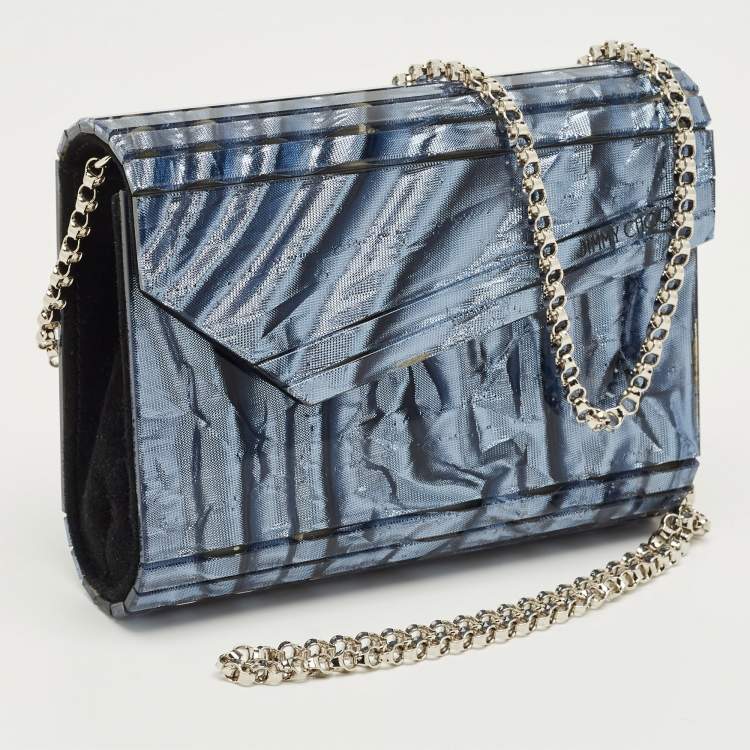 Pre Owned Jimmy Choo Blue Acrylic and Suede Crinkled Candy Chain Clutch