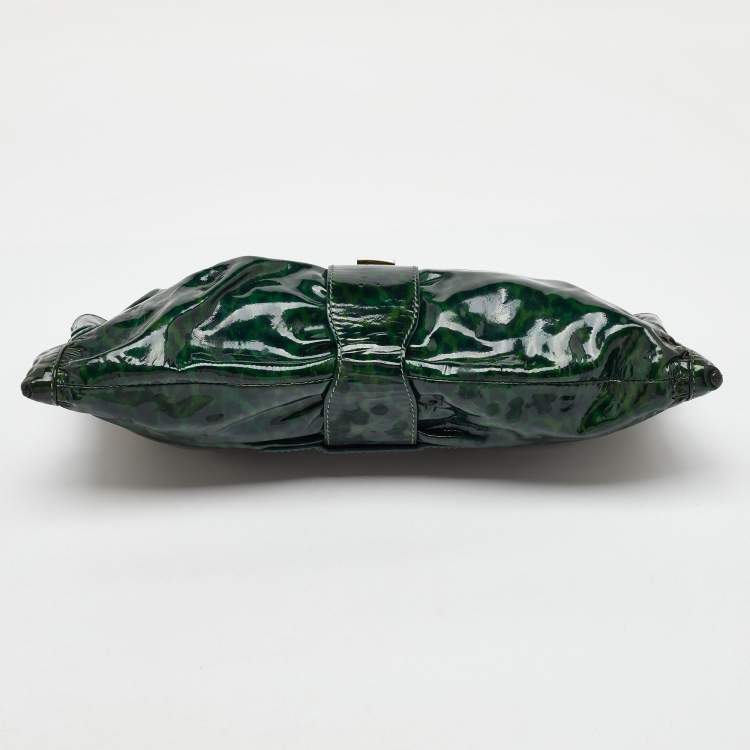 Pre Owned Jimmy Choo Green Leopard Print Patent Leather Clutch