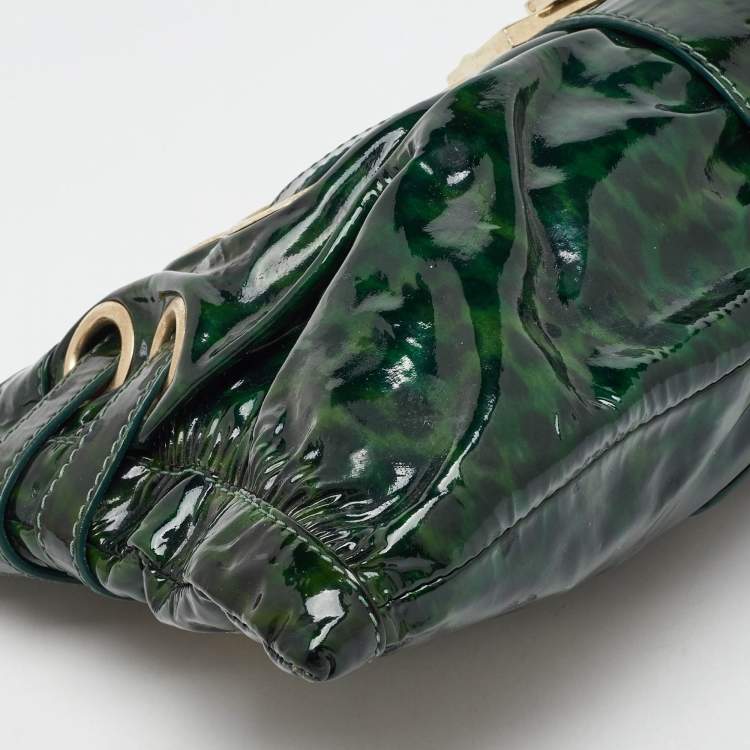 Pre Owned Jimmy Choo Green Leopard Print Patent Leather Clutch