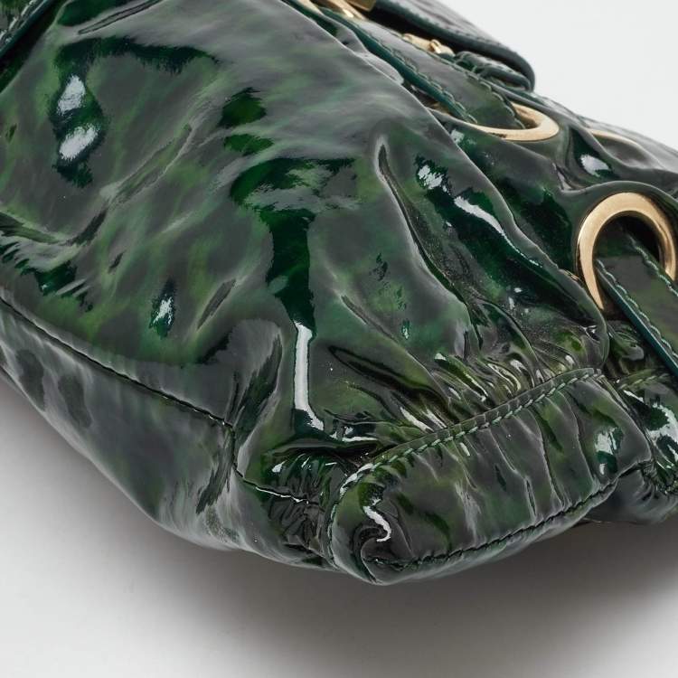 Pre Owned Jimmy Choo Green Leopard Print Patent Leather Clutch