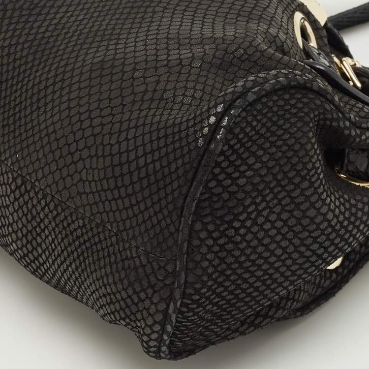 Pre Owned Jimmy Choo Black Snakeskin Embossed Leather Mini Riki Tote