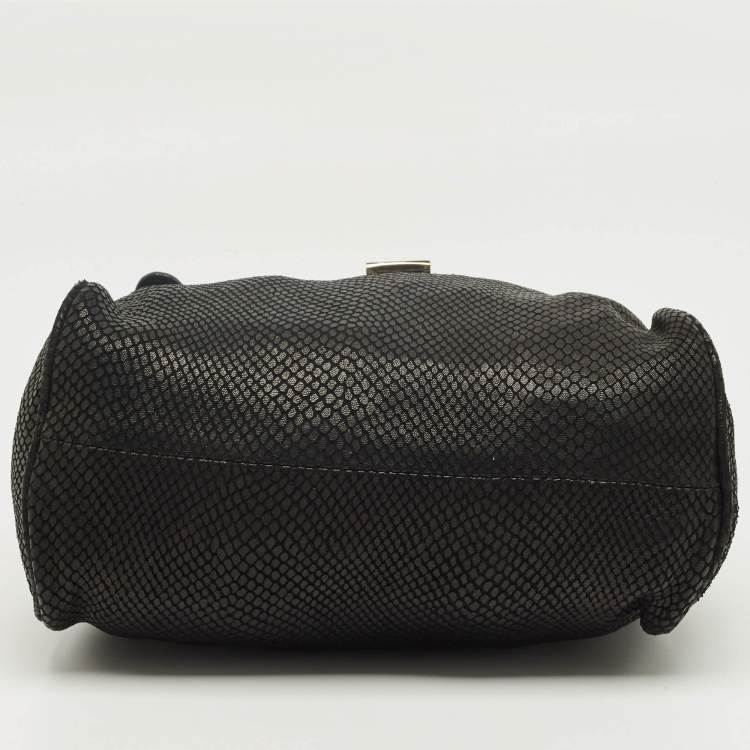 Pre Owned Jimmy Choo Black Snakeskin Embossed Leather Mini Riki Tote