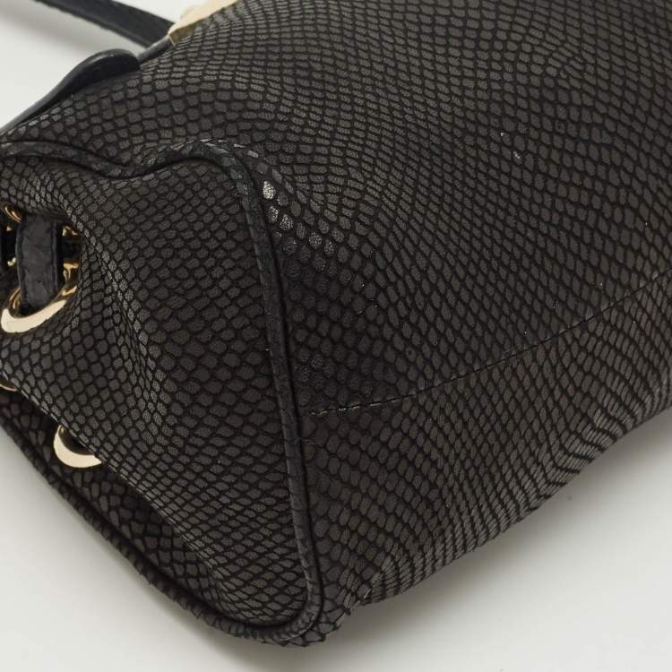 Pre Owned Jimmy Choo Black Snakeskin Embossed Leather Mini Riki Tote