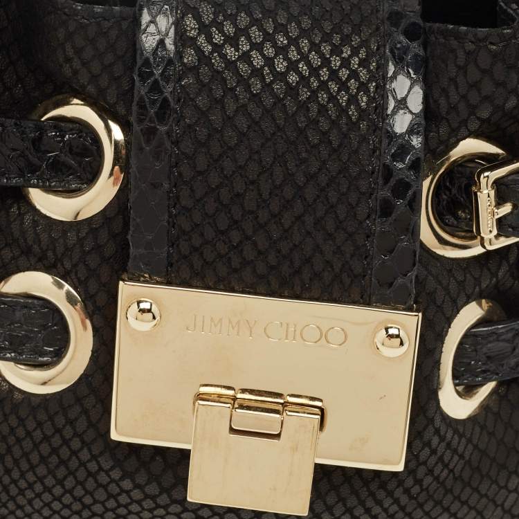 Pre Owned Jimmy Choo Black Snakeskin Embossed Leather Mini Riki Tote