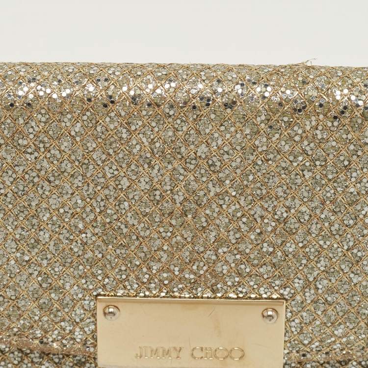 Pre Owned Jimmy Choo Gold Glitter Riane Chain Clutch 