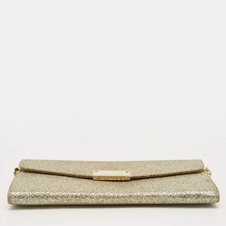Pre Owned Jimmy Choo Gold Glitter Riane Chain Clutch 