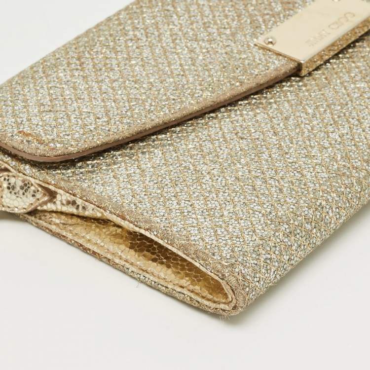 Pre Owned Jimmy Choo Gold Glitter Riane Chain Clutch 