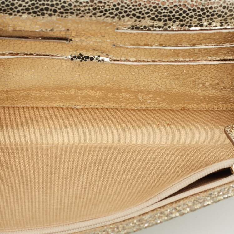 Pre Owned Jimmy Choo Gold Glitter Riane Chain Clutch 