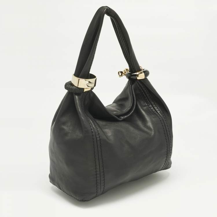 Pre Owned Jimmy Choo Black Leather Saba Hobo