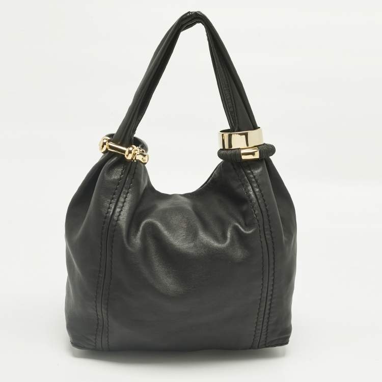 Pre Owned Jimmy Choo Black Leather Saba Hobo