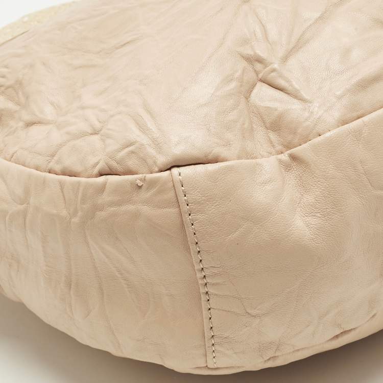 Pre Owned Jimmy Choo Peach Textured Leather and Snakeskin Small Sky Bangle Hobo