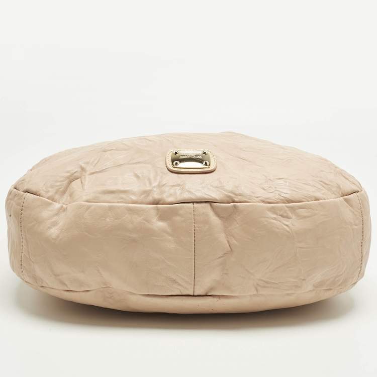 Pre Owned Jimmy Choo Peach Textured Leather and Snakeskin Small Sky Bangle Hobo