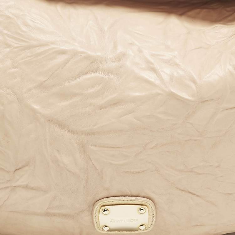 Pre Owned Jimmy Choo Peach Textured Leather and Snakeskin Small Sky Bangle Hobo