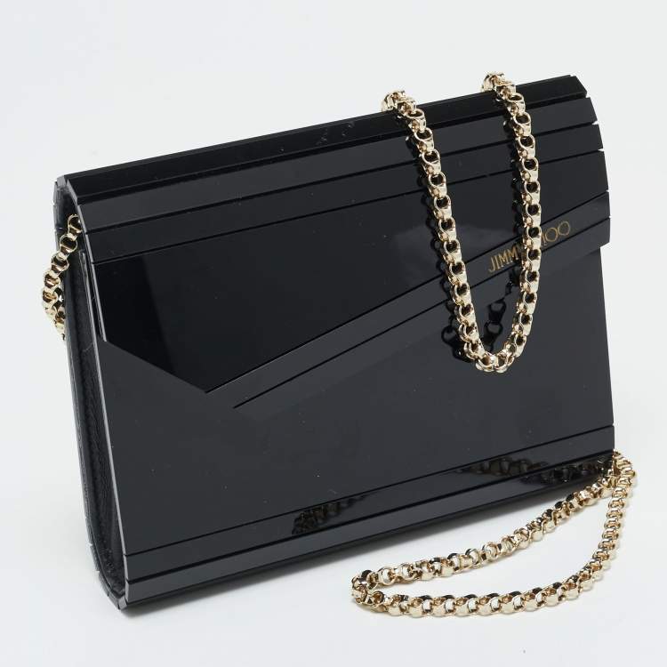 Pre Owned Jimmy Choo Black Acrylic and Leather Candy Chain Clutch 