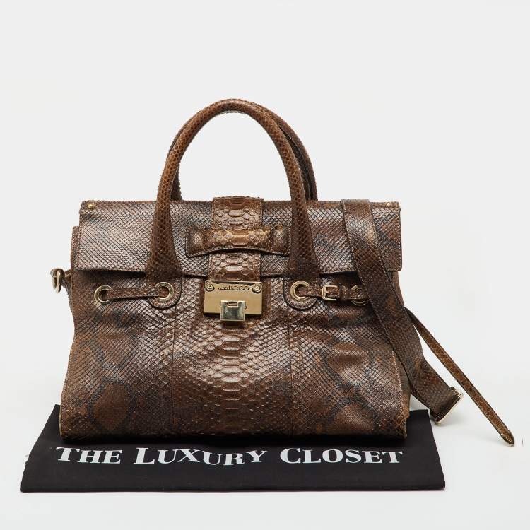 مملوكة مسبقًا Jimmy Choo Metallic Brown Python Rosalie Satchel