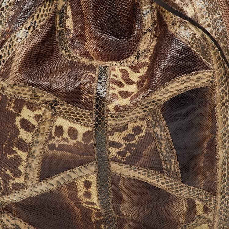 Pre Owned Jimmy Choo Brown Karung and Snakeskin Large Saba Hobo