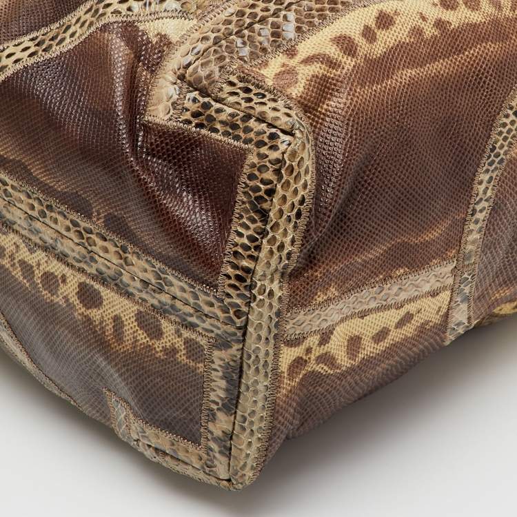 Pre Owned Jimmy Choo Brown Karung and Snakeskin Large Saba Hobo