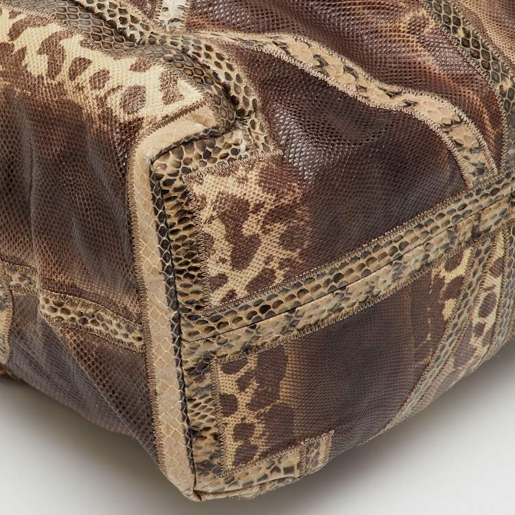 Pre Owned Jimmy Choo Brown Karung and Snakeskin Large Saba Hobo