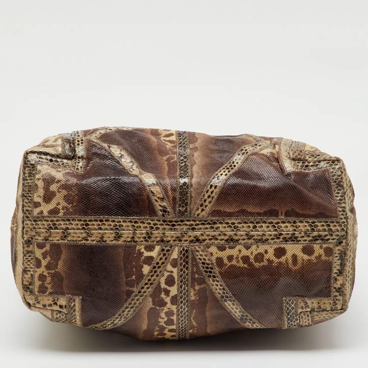 Pre Owned Jimmy Choo Brown Karung and Snakeskin Large Saba Hobo