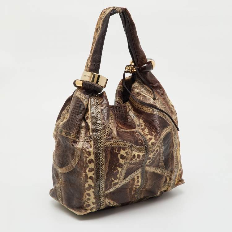 Pre Owned Jimmy Choo Brown Karung and Snakeskin Large Saba Hobo