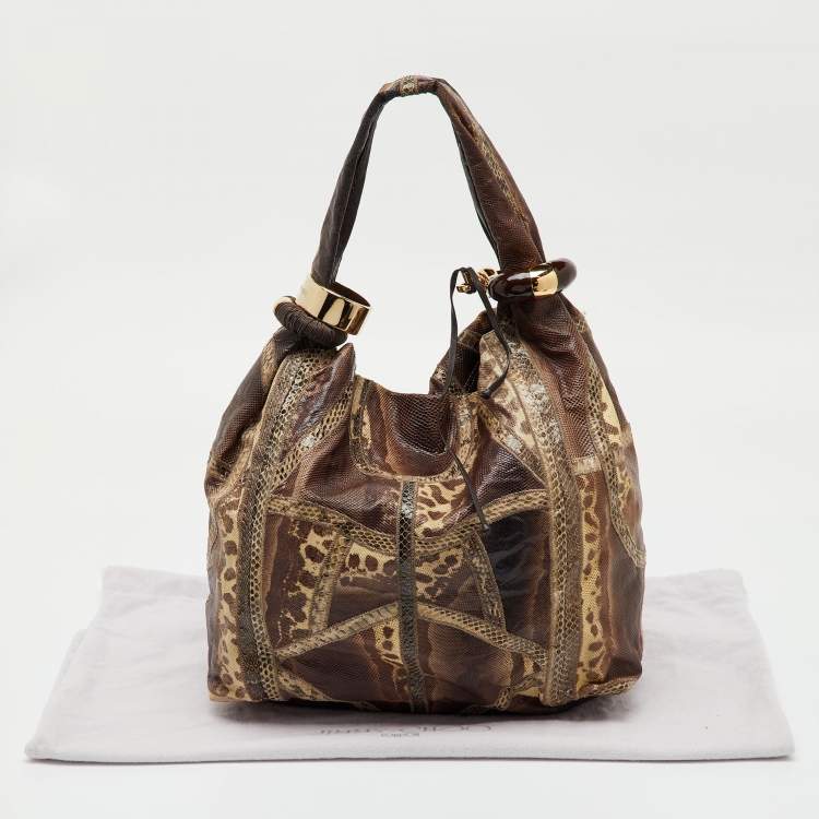 Pre Owned Jimmy Choo Brown Karung and Snakeskin Large Saba Hobo