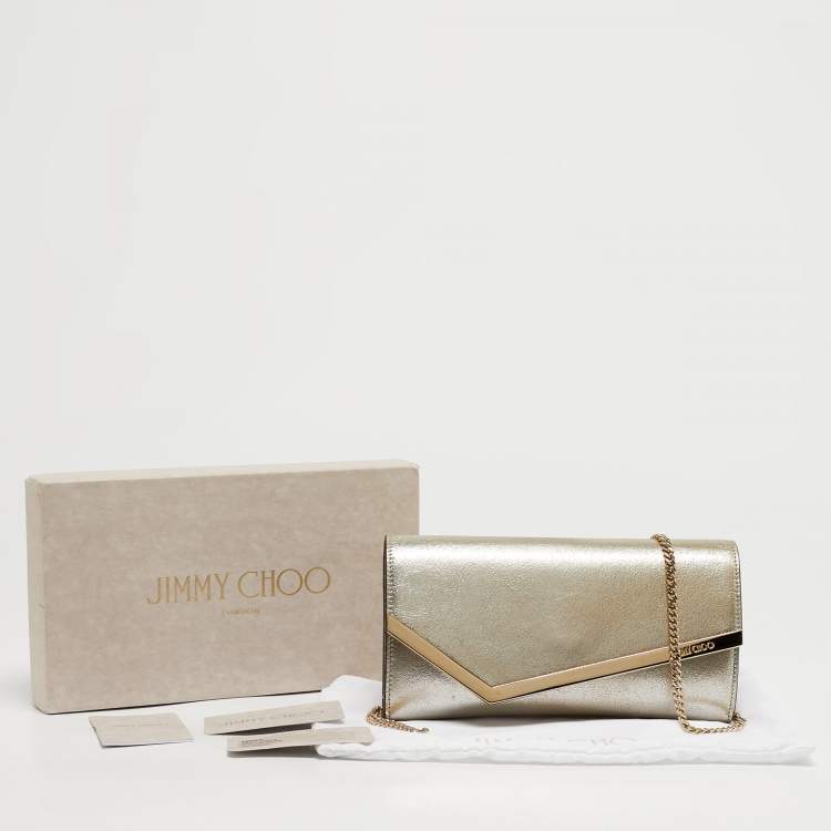 Pre Owned Jimmy Choo Emmie Gold Leather Chain Clutch