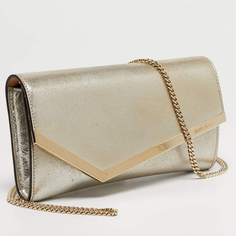 Pre Owned Jimmy Choo Emmie Gold Leather Chain Clutch