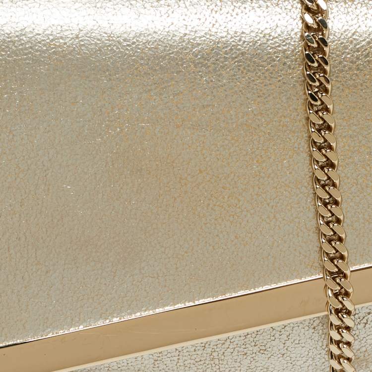 Pre Owned Jimmy Choo Emmie Gold Leather Chain Clutch