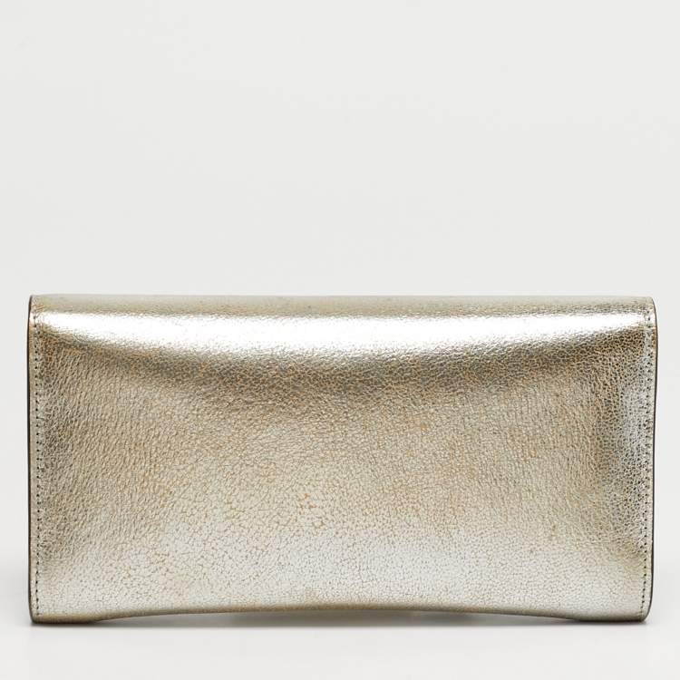 Pre Owned Jimmy Choo Emmie Gold Leather Chain Clutch