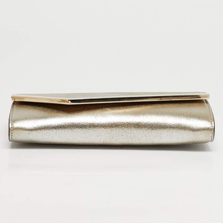 Pre Owned Jimmy Choo Emmie Gold Leather Chain Clutch