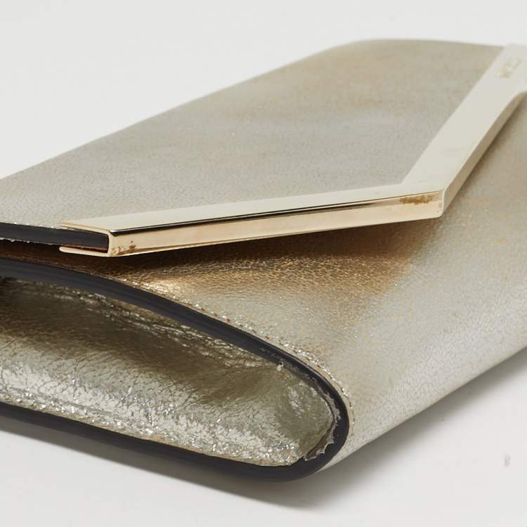 Pre Owned Jimmy Choo Emmie Gold Leather Chain Clutch