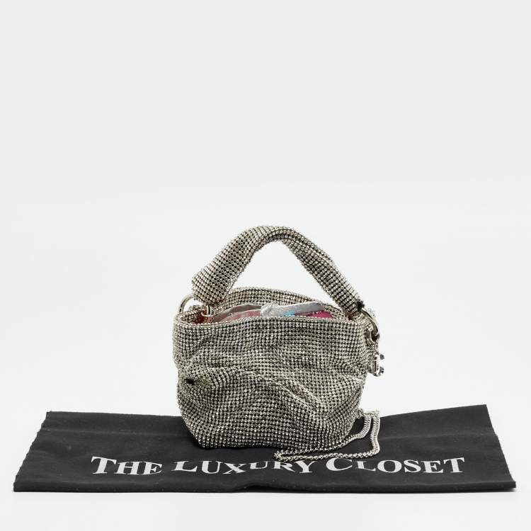 Pre Owned Jimmy Choo Silver Crystal Mesh and Satin Bonny Chain Clutch
