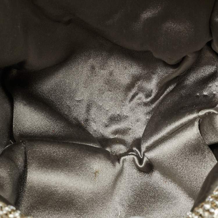 Pre Owned Jimmy Choo Silver Crystal Mesh and Satin Bonny Chain Clutch