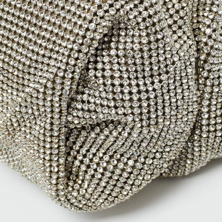 Pre Owned Jimmy Choo Silver Crystal Mesh and Satin Bonny Chain Clutch