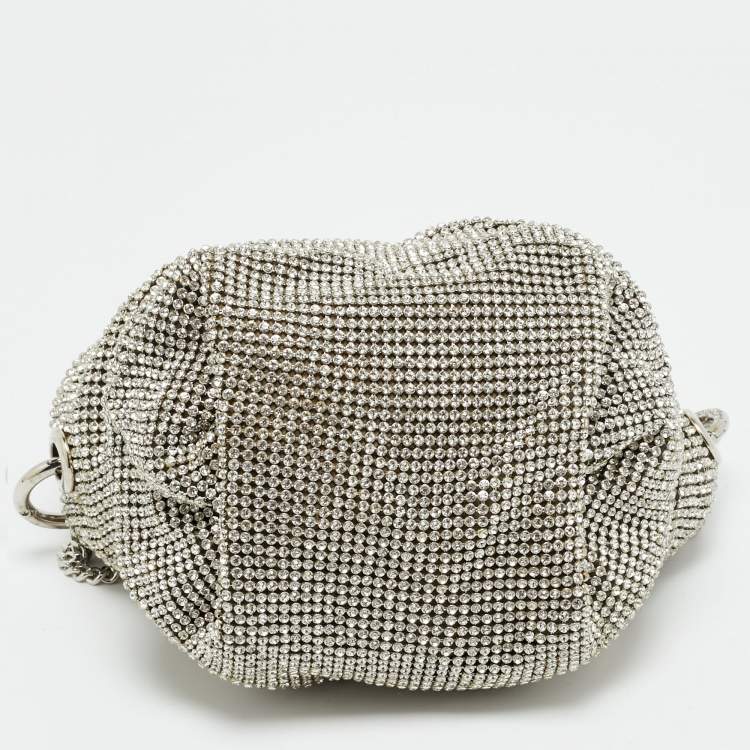 Pre Owned Jimmy Choo Silver Crystal Mesh and Satin Bonny Chain Clutch