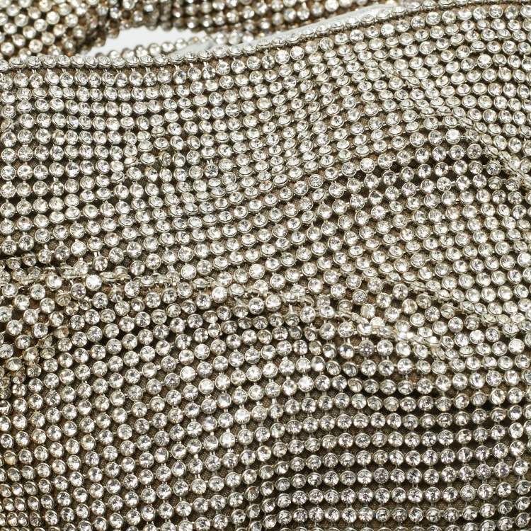 Pre Owned Jimmy Choo Silver Crystal Mesh and Satin Bonny Chain Clutch