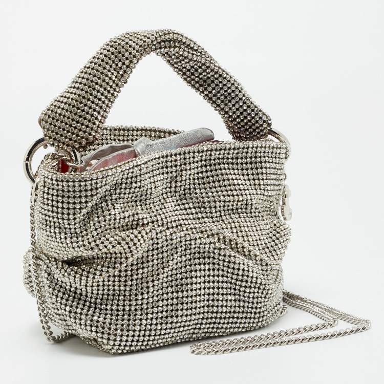 Pre Owned Jimmy Choo Silver Crystal Mesh and Satin Bonny Chain Clutch