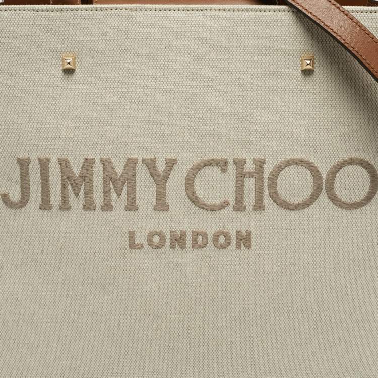 مملوكة مسبقًا Jimmy Choo Avenue Medium Brown/Off White Canvas and Leather Tote