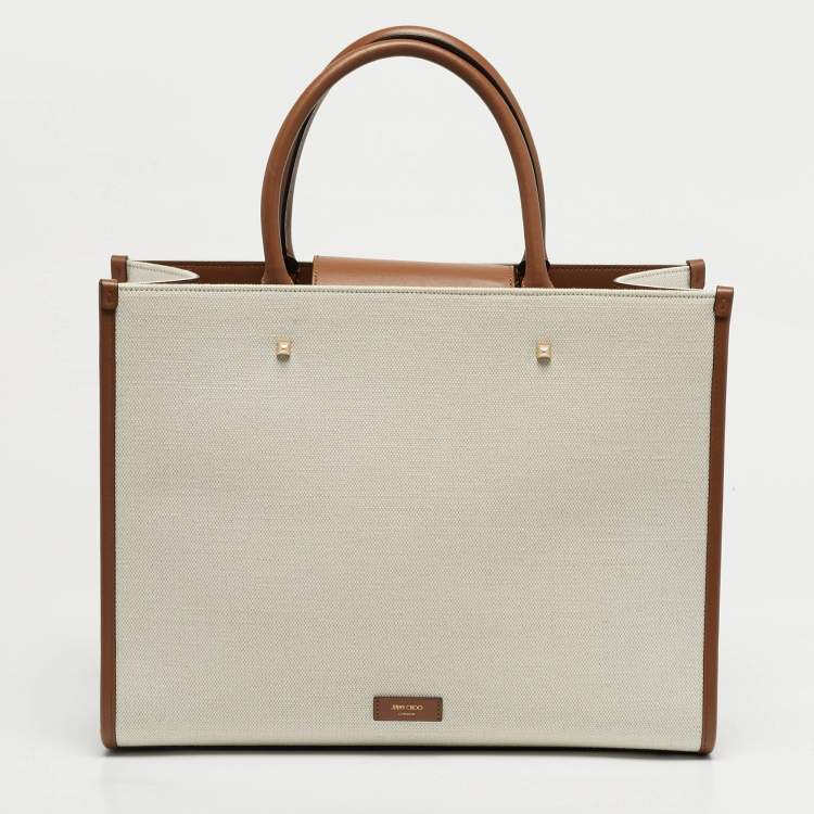 مملوكة مسبقًا Jimmy Choo Avenue Medium Brown/Off White Canvas and Leather Tote