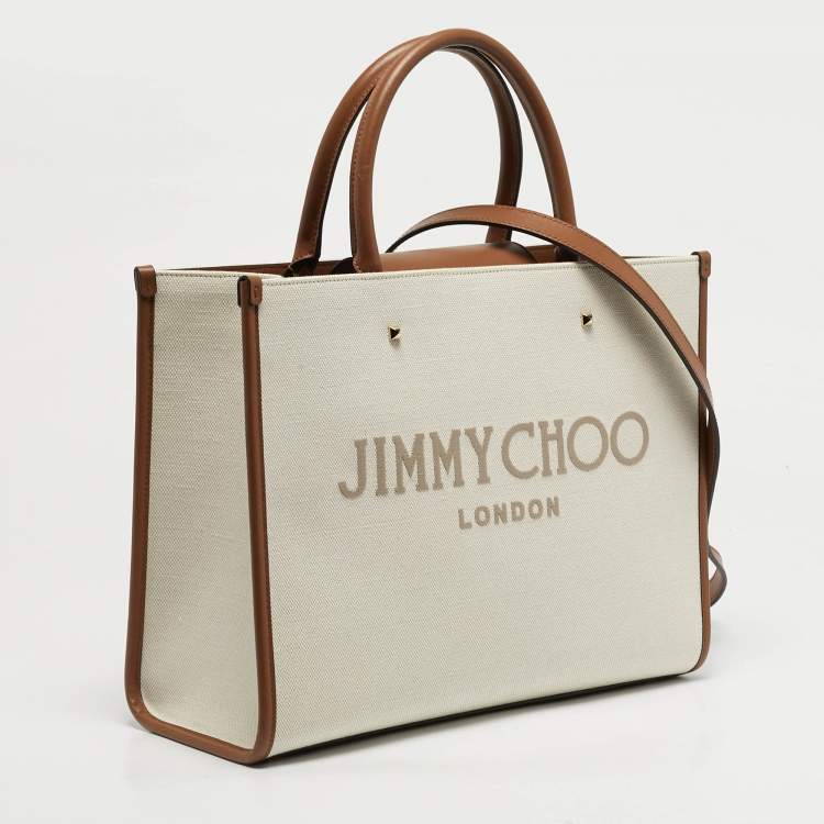 مملوكة مسبقًا Jimmy Choo Avenue Medium Brown/Off White Canvas and Leather Tote