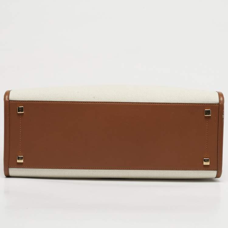 مملوكة مسبقًا Jimmy Choo Avenue Medium Brown/Off White Canvas and Leather Tote