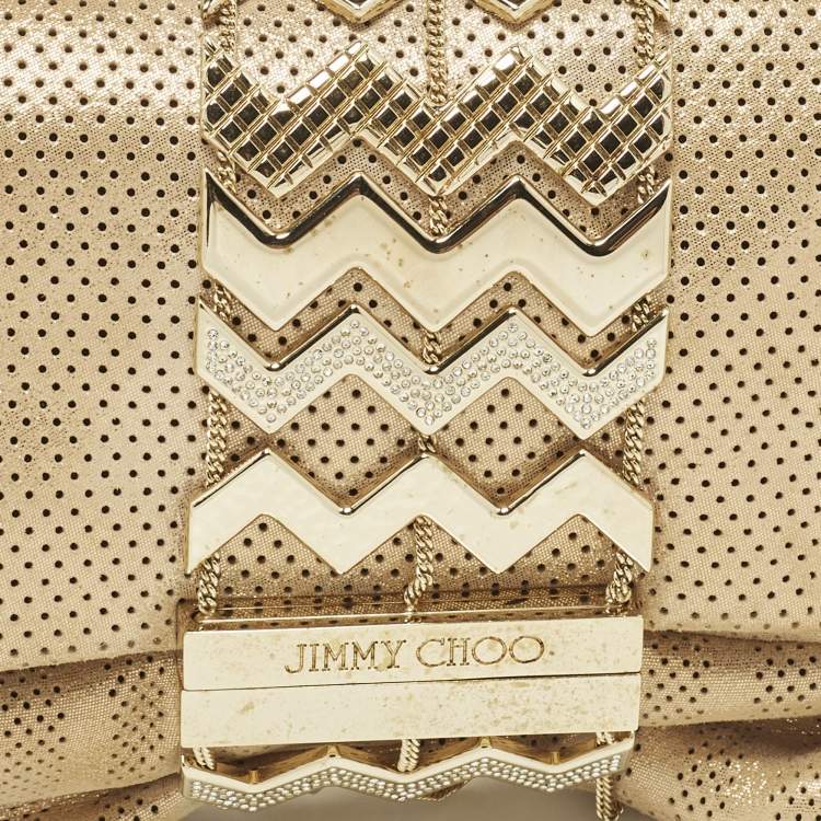 Pre Owned Jimmy Choo Chandra Gold Shimmer Perforated Leather Clutch