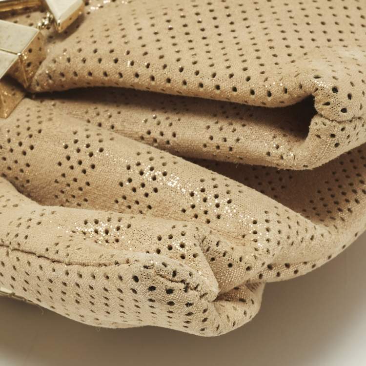 Pre Owned Jimmy Choo Chandra Gold Shimmer Perforated Leather Clutch