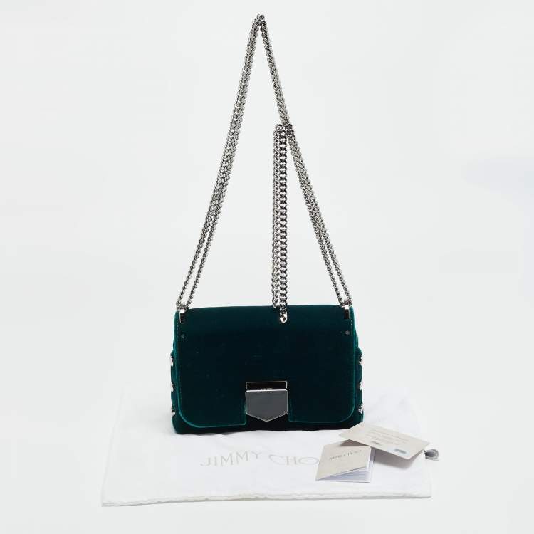 Pre Owned Jimmy Choo Lockett City Green Velvet Shoulder Bag