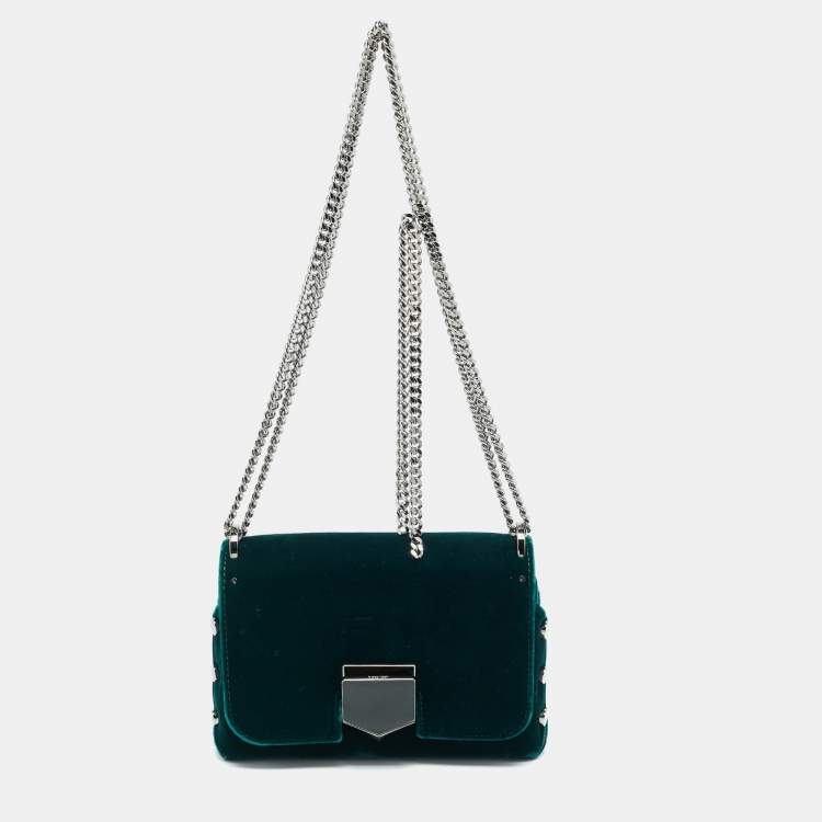 Pre Owned Jimmy Choo Lockett City Green Velvet Shoulder Bag