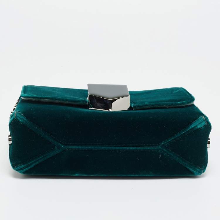 Pre Owned Jimmy Choo Lockett City Green Velvet Shoulder Bag