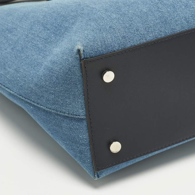 Pre Owned Jimmy Choo Logo Blue Denim and Leather Shopper Tote