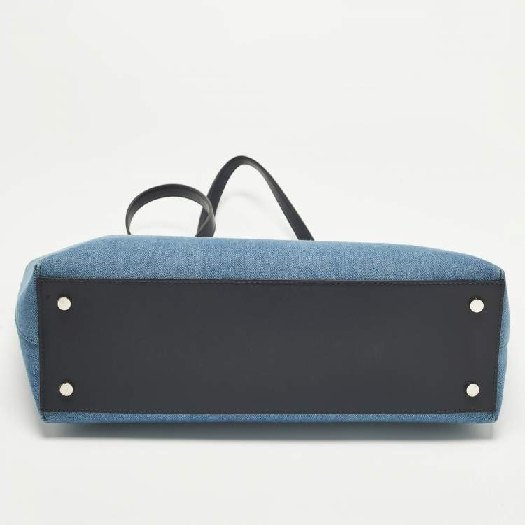 Pre Owned Jimmy Choo Logo Blue Denim and Leather Shopper Tote