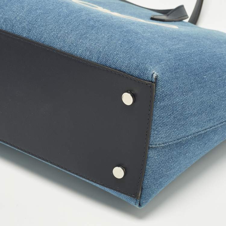 Pre Owned Jimmy Choo Logo Blue Denim and Leather Shopper Tote