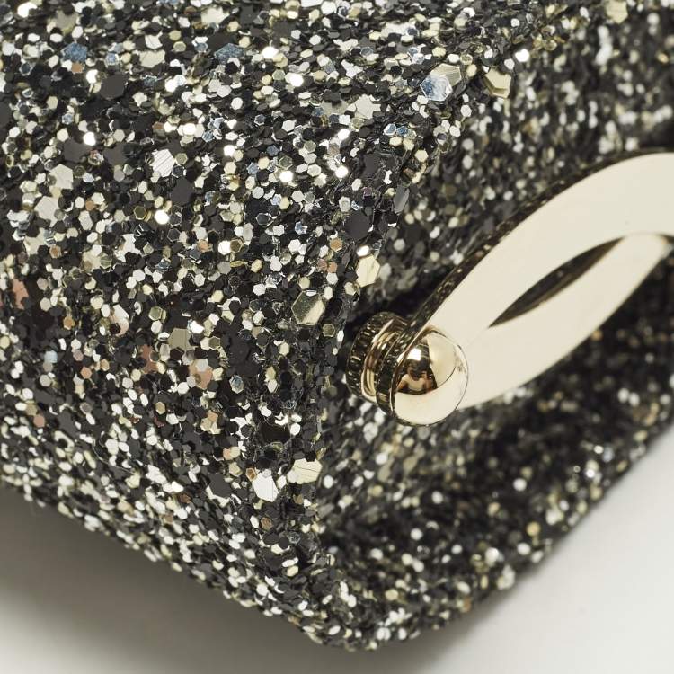Pre Owned Jimmy Choo Kisslock Grey Glitter Clutch